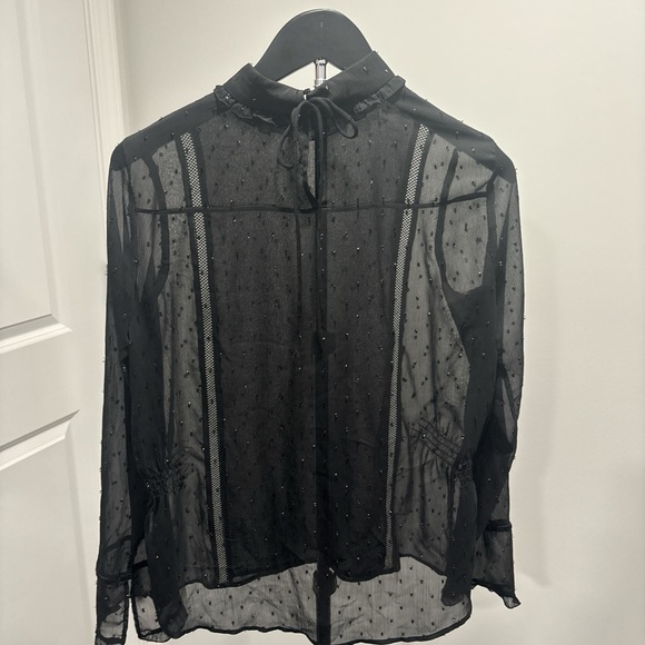 Zara Sheer Black Dotted Ruffle-Neck Blouse - Picture 5 of 9